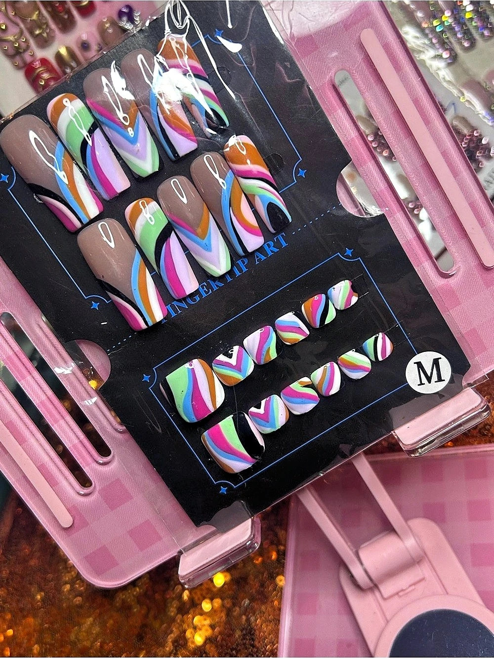 Multicolor & Pink Abstract Press-On Nails Medium NWT